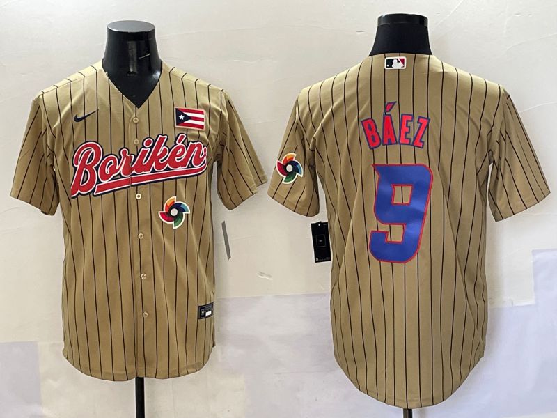 Men Puerto Rico #9 Baez Brown Stripe Joint Name 2025 Nike MLB Jersey style 13->more jerseys->MLB Jersey
